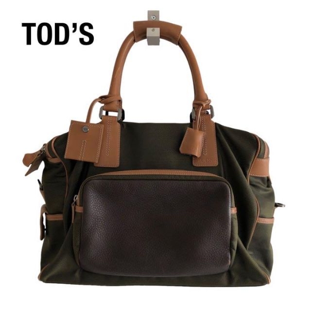 TOD'Sトッズ ビジネスバッグ ブリーフケース ナイロン×レザー グリーン-