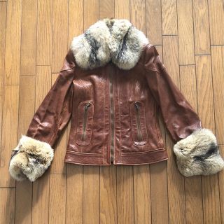 ドルガバ／DOLCE＆GABBANA ジャケット JKT アウター レディース 女性 女性用レザー 革 本革 ブラウン 茶  LS F9015L / G5531 裏地レオパード柄 ファー 毛皮