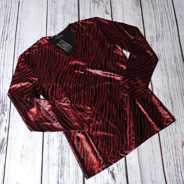 BLACK VARIA(ブラックバリア)のBLACK VARIA   Vネック ゼブラ柄 長袖Tシャツ 赤  LL メンズ メンズのトップス(Tシャツ/カットソー(七分/長袖))の商品写真