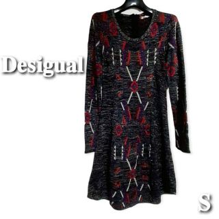 デシグアル(DESIGUAL)のDesigual ◆ 薄手 ニット  ワンピース ストレッチ生地 総柄 ラメ s(ひざ丈ワンピース)