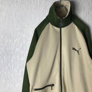 プーマ(PUMA)のPUMA トラックジャケット　ベージュ×カーキ　バックフロッキープリント　L(ジャージ)