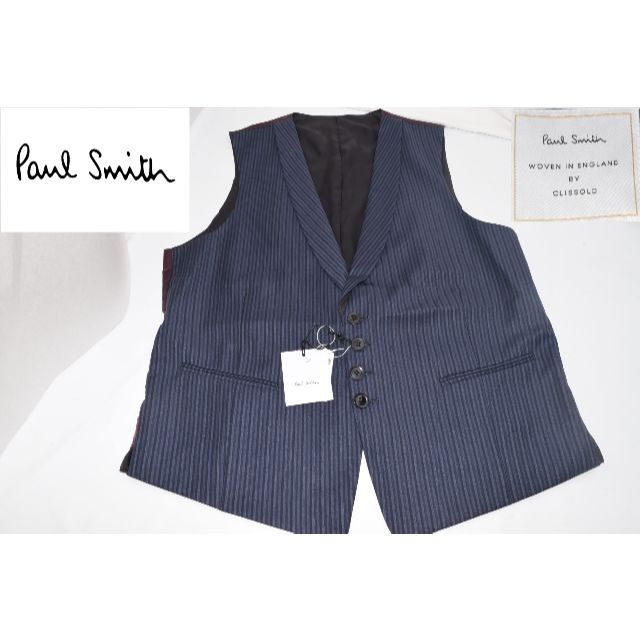 新品☆Paul Smith ＆ WOVENベスト☆襟付 紺ストライプ☆L2サイズベスト