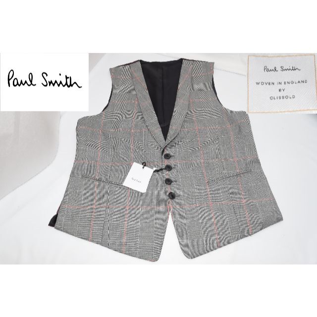 新品☆Paul Smith ＆ WOVENベスト☆襟付グレーチェック☆L2サイズ