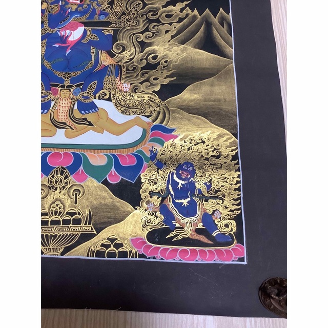 チベット密教 新品 1点物 》 大黒天 曼荼羅 手描き 仏教 密教 - 絵画