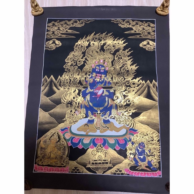 《 チベット密教　新品　1点物 》 大黒天　曼荼羅　手描き　仏教　密教美術品/アンティーク