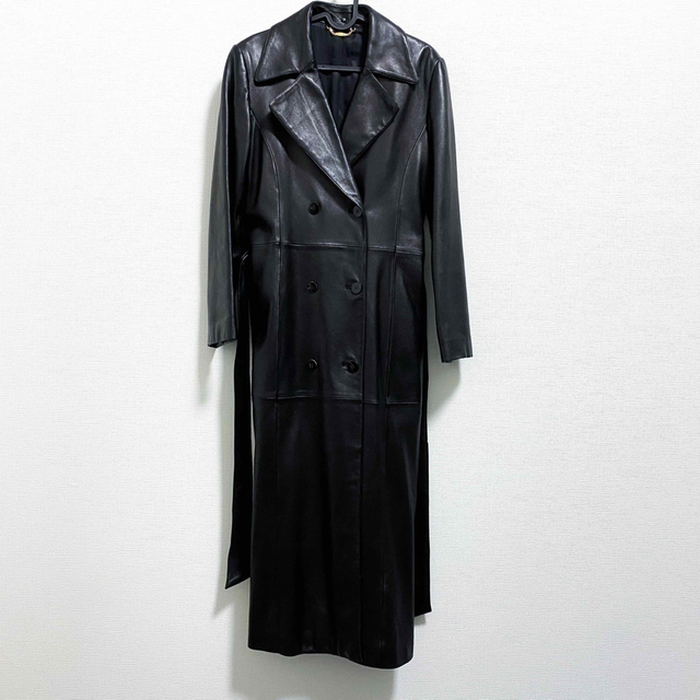 vintage real leather double chester coat