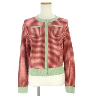 キャバン 美品 21SS ニットカーディガン 長袖 ギンガムチェック 赤 F
