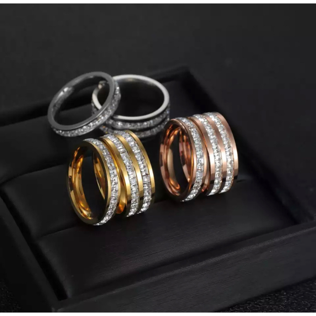 ☆ピンクゴールド☆2連人工ダイヤモンド 指輪 レディースリング レディースのアクセサリー(リング(指輪))の商品写真
