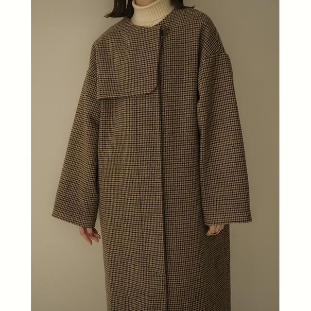 eaphi no collar wool check coat Ｆ