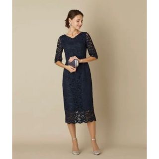 美品 niana レース袖セミロングワンピースドレス Mサイズ アビス