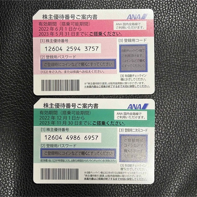 ANA 株主優待券番号 2枚セット チケットの優待券/割引券(その他)の商品写真