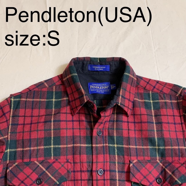Pendleton(USA)ビンテージウールチェックシャツ レッドトップス