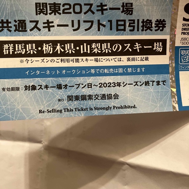 関東20スキー場　共通リフト券 チケットの施設利用券(スキー場)の商品写真