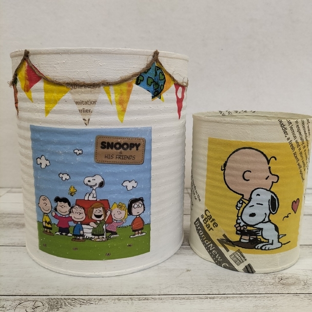 SNOOPY(スヌーピー)のSNOOPY　リメイク缶　2個セット　リメ缶　リメ鉢　多肉植物⑤ インテリア/住まい/日用品のインテリア小物(その他)の商品写真