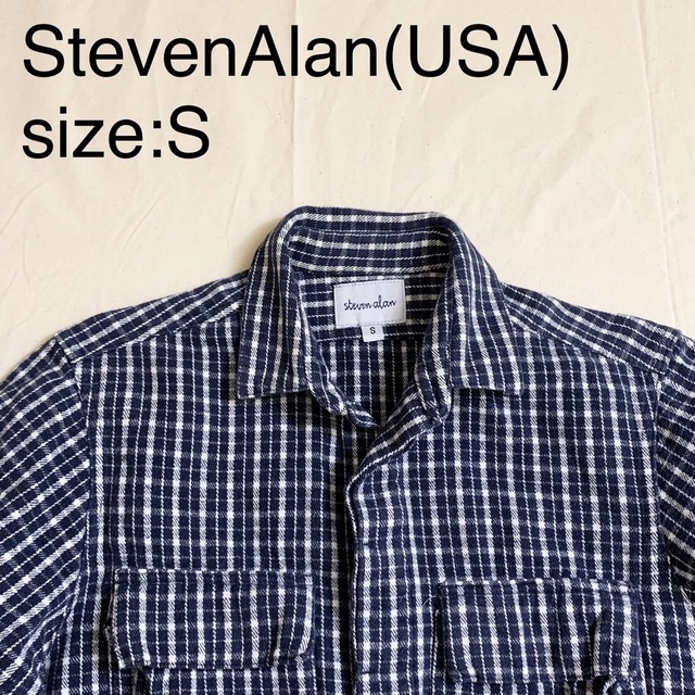 StevenAlan(USA)コットンヘビーフランネルチェックシャツ　ネイビートップス