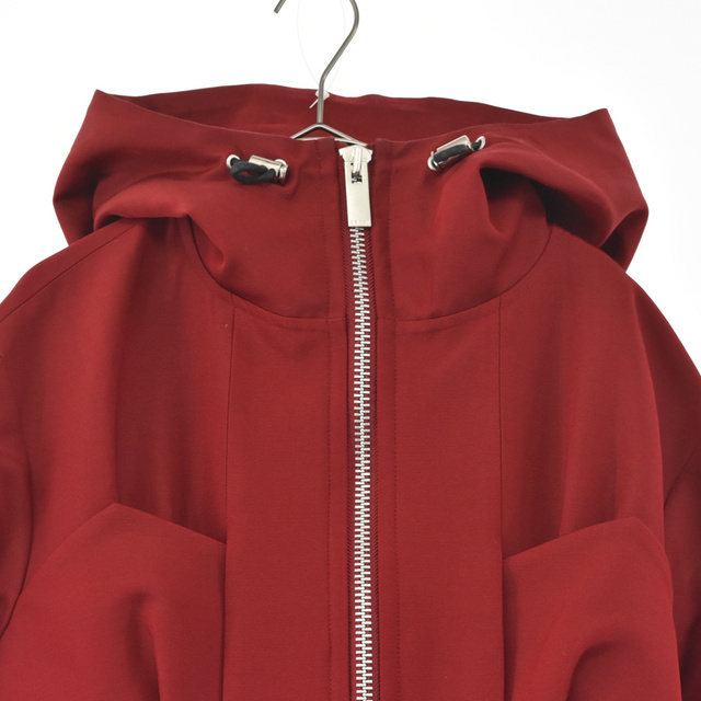 Sacai サカイ 22AW Silk Wool Hoodie シルク混ウール ジップアップパーカー フーディージャケット コート レッド 22-06316 レディース