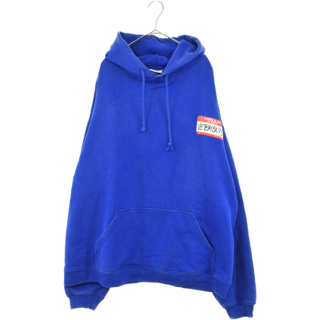 超人気 VETEMENTS VETEMENTS ブルー ロゴプルオーバーパーカー マイネームイズヴェトモン Vetements Is Name  My ヴェトモン パーカー