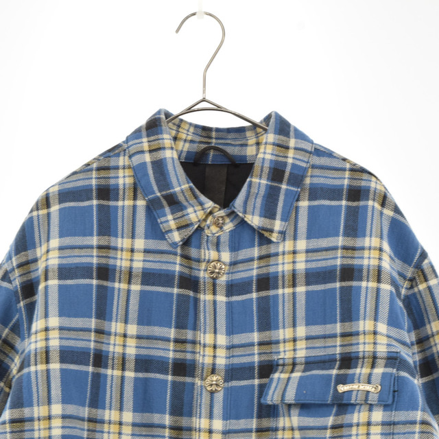 Chrome Hearts(クロムハーツ)のCHROME HEARTS クロムハーツ WORK'N CHECK L/S SHIRTS JACKET 袖ロゴ チェック柄 中綿 長袖ワークシャツジャケット ブルー メンズのジャケット/アウター(フライトジャケット)の商品写真