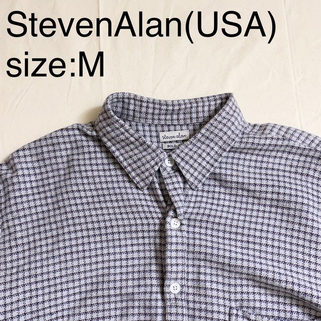 シャツStevenAlan(USA)コットンフランネルチェックシャツ　ライトグレー