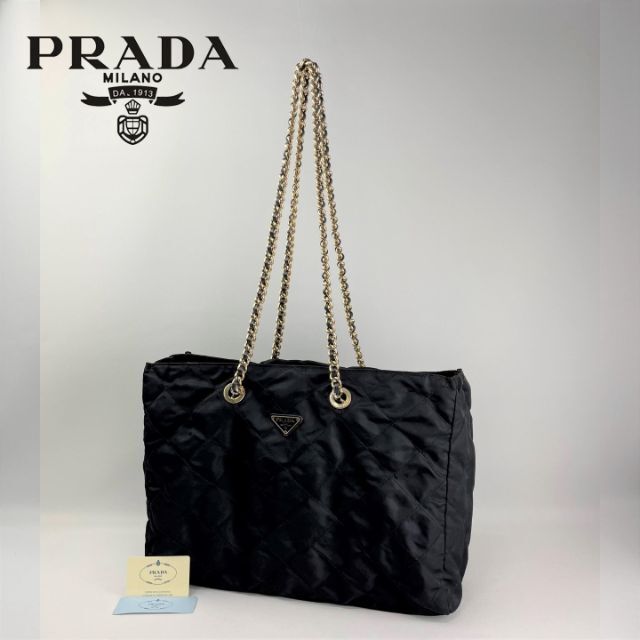 ■PRADA プラダ■三角プレート ゴールドチェーン キルティング トートバッグPRADAプラダ