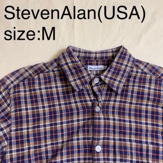 スティーブンアラン(steven alan)のStevenAlan(USA)コットンチェックシャツ　ネイビー×ブラウン(シャツ)