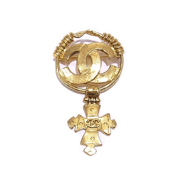 CHANEL シャネル クロスモチーフ ココマーク ブローチ - ゴールド by