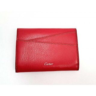 カルティエ(Cartier)の美品 カルティエ カードケース 二つ折り レ・マスト 名刺入れ ピンク レザー(名刺入れ/定期入れ)