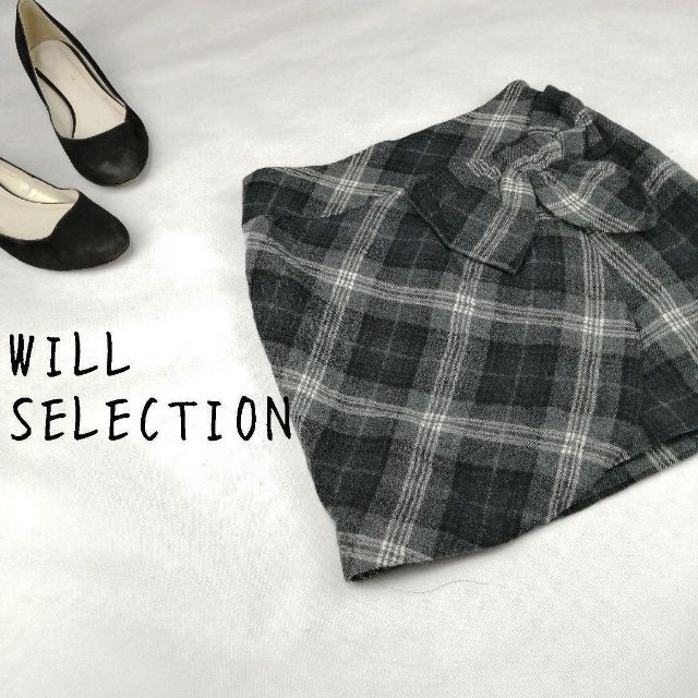 WILLSELECTION(ウィルセレクション)の日本製WILLSELECTIONウィルセレクションチェック柄リボンウールスカート レディースのスカート(ミニスカート)の商品写真