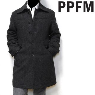 ピーピーエフエム(PPFM)のPPFM ミドル丈コート 日本製 ウール混 チャコールグレー(ステンカラーコート)