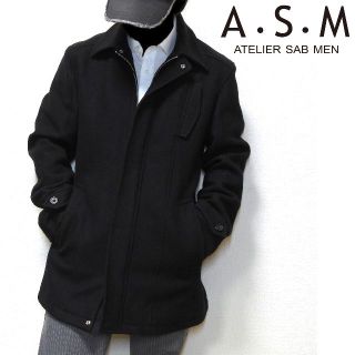 エイエスエム(A.S.M ATELIER SAB MEN)のA.S.M メンズ ミドル丈コート ウール混 サイズ52 ブラック(ステンカラーコート)