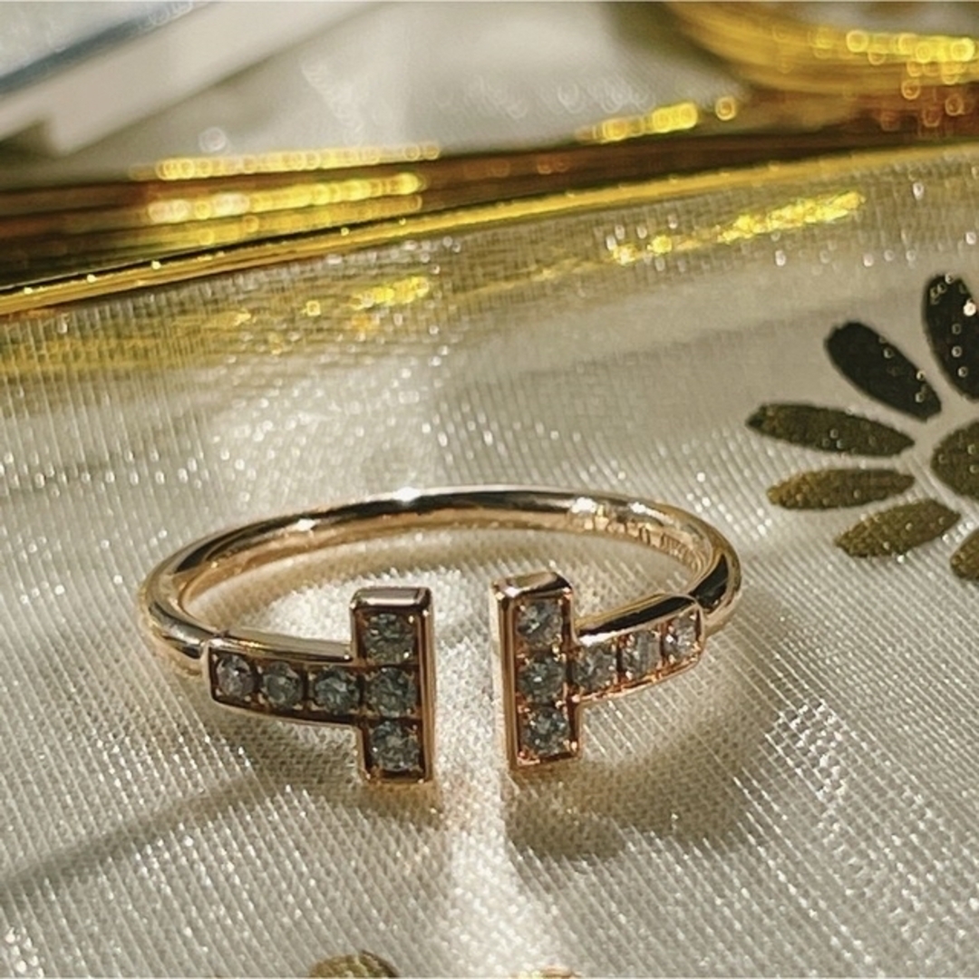 K18PG ティファニー Tワイヤーリング　ダイヤモンド　指輪