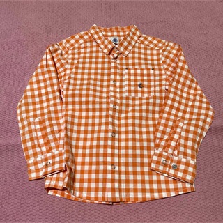 プチバトー(PETIT BATEAU)のプチバトー　チェックシャツ　114cm　オレンジ(ブラウス)