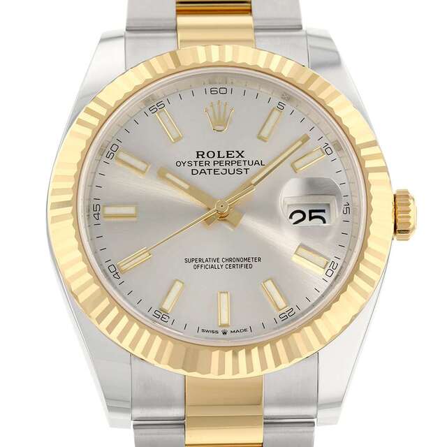 ROLEX(ロレックス)のロレックス デイトジャスト41 SS/K18YGイエローゴールド 126333 ROLEX 腕時計 シルバー文字盤 メンズの時計(腕時計(アナログ))の商品写真