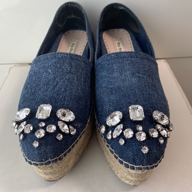 ミュウミュウ miumiu エスパドリーユ クリスタル デニム 36 23cm
