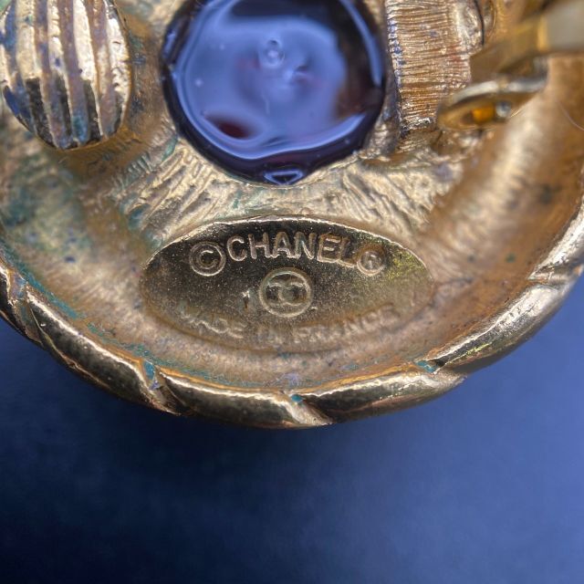 美品】CHANEL シャネル グリポア コーラルレッド ゴールド イヤリング
