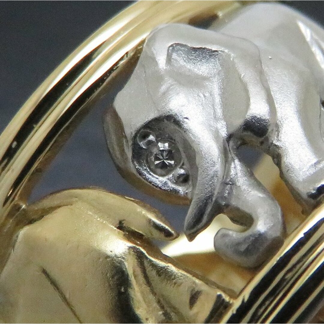 エレファント リング 指輪 11号 ダイヤモンド0.02ct スリーカラー 象モチーフ K18YG イエローゴールドxK18PG ピンクゴールド  Pt900プラチナ /64781【中古】【FJ】 レディースのアクセサリー(リング(指輪))の商品写真