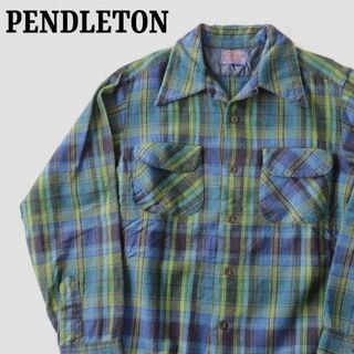 ペンドルトン(PENDLETON)の美品 70s ペンドルトン ウール チェックシャツ オープンカラー ヴィンテージ(シャツ)