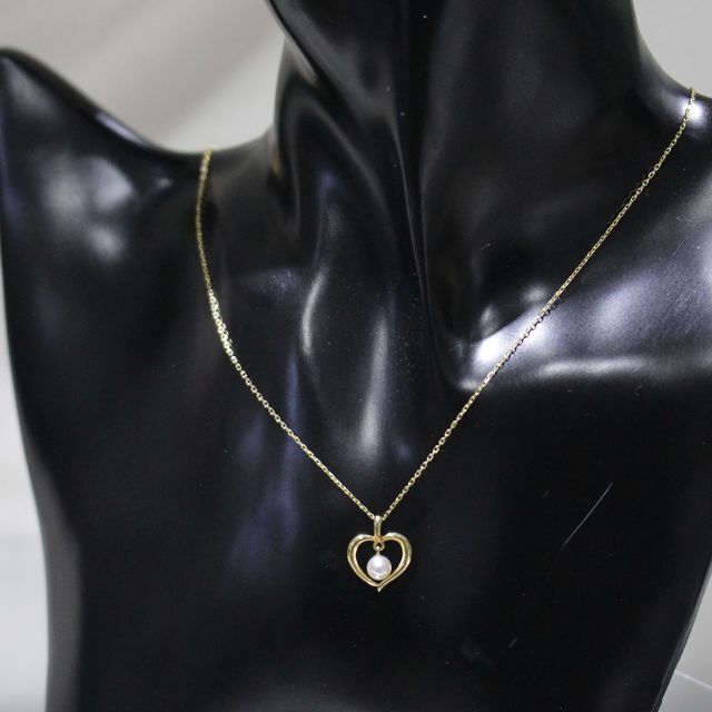 ミキモト MIKIMOTO アコヤパール ハート ネックレス 39cm K18-