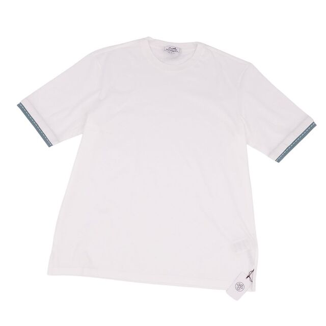 約46cm袖丈極美品 エルメス HERMES Tシャツ カットソー コットン 無地 トップス メンズ イタリア製 S ホワイト