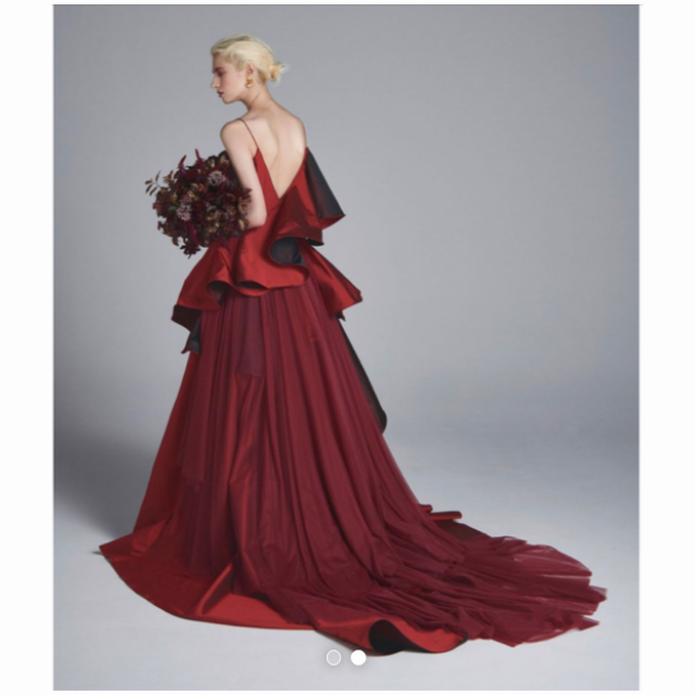3waysワインレッド高級サテンカラードレス　トレーン　キャミソール 　 レディースのフォーマル/ドレス(ウェディングドレス)の商品写真