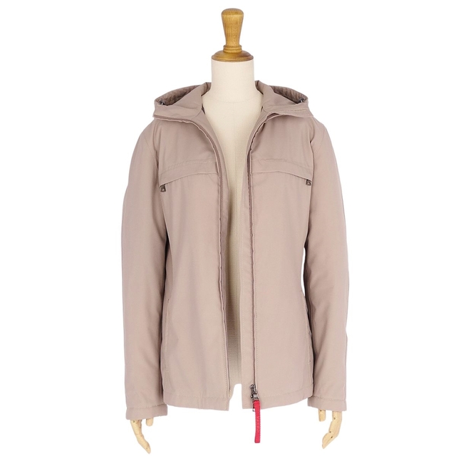美品 プラダ スポーツ PRADA SPORT ジャケット ゴアテックス GORE-TEX ジャンパー ジップアップ フーディー 中綿入り 無地 アウター レディース 40(M相当) ベージュ