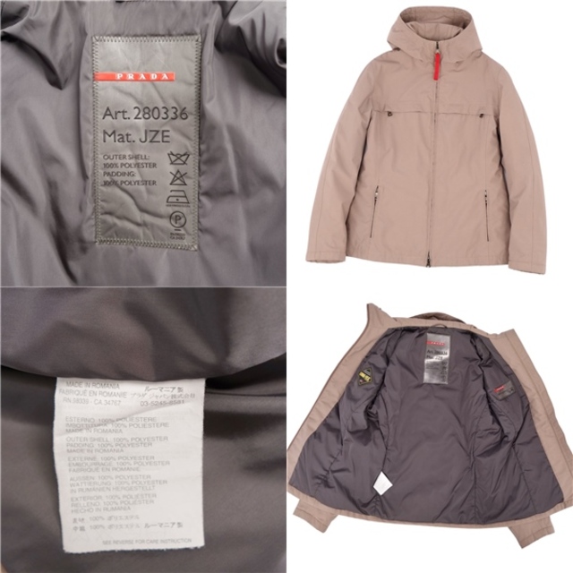 美品 プラダ スポーツ PRADA SPORT ジャケット ゴアテックス GORE-TEX ジャンパー ジップアップ フーディー 中綿入り 無地  アウター レディース 40(M相当) ベージュ