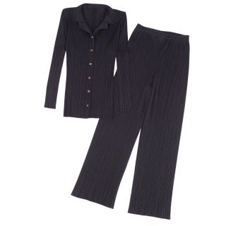 美品 プリーツプリーズ イッセイミヤケ PLEATS PLEASE セットアップ パンツスーツ シャツ ブラウス パンツ プリーツ レディース  4(XL相当) ブラック