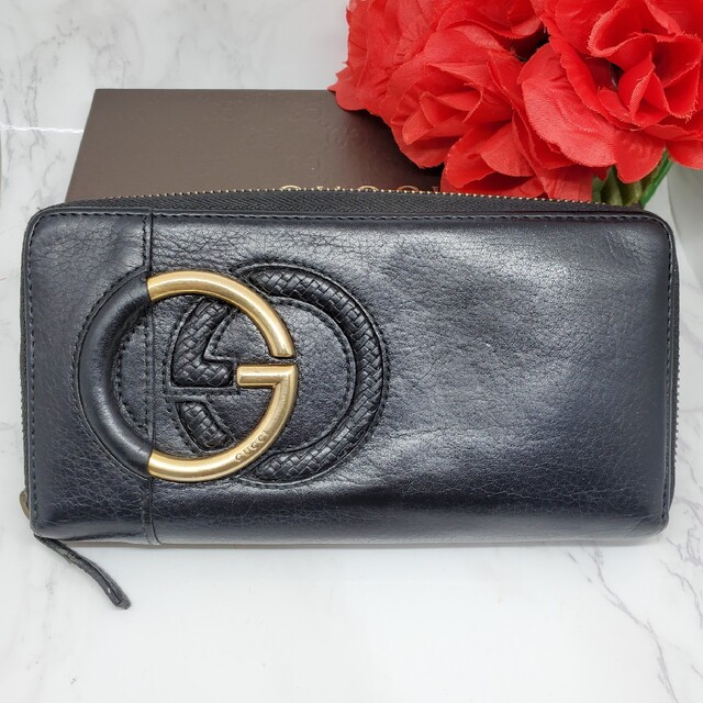 希少】 GUCCI グッチ 長財布 財布 ラウンドファスナー 金具 ブラック