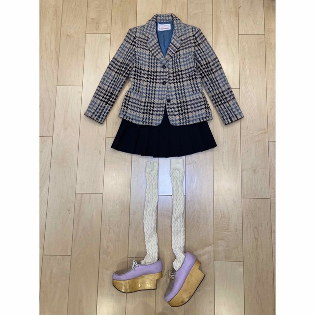 vintage baby blue tweed check jk レディースのジャケット/アウター(テーラードジャケット)の商品写真