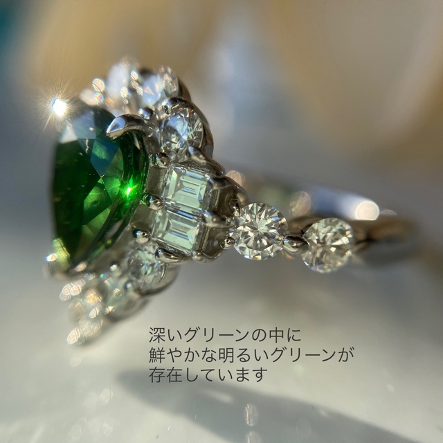 pt900  美麗グロッシュラーライト ガーネット ダイヤモンド  リング