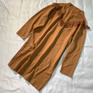 ダブルクローゼット(w closet)のダブルクローゼット ワンピース ロングワンピース ハイネック フリンジ ブラウン(ひざ丈ワンピース)