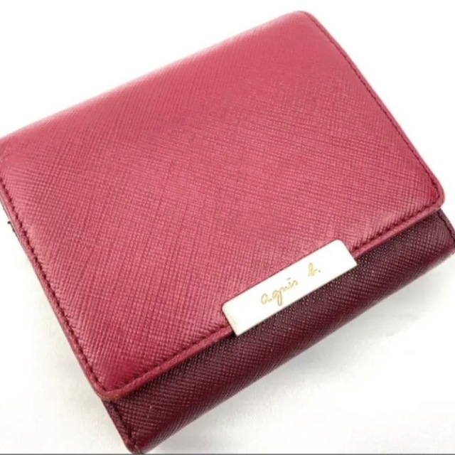 美品　agnes b. アニエスベー　二つ折り財布　レザー　バイカラー　ピンク