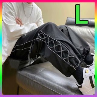 レディース ジャージ 韓国 メンズ 黒 L ユニセックス レースアップ パンツ(カジュアルパンツ)