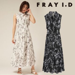 フレイアイディー(FRAY I.D)のFRAY I.D  ドレープネックシャーリングプリントワンピース(ロングワンピース/マキシワンピース)